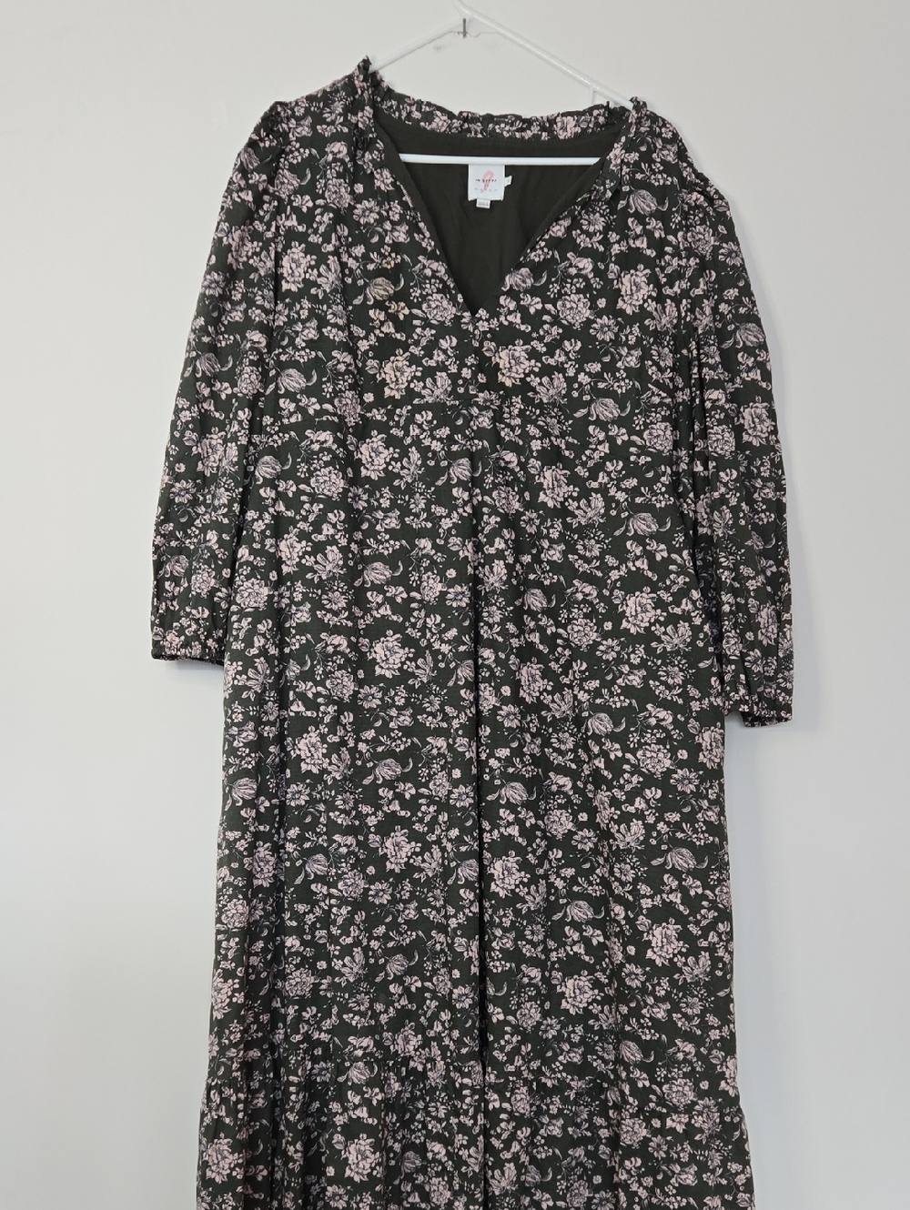 The Nines by Hatch Floral Green & Pink V-Neck Midi Dress Feminine Maternity XL